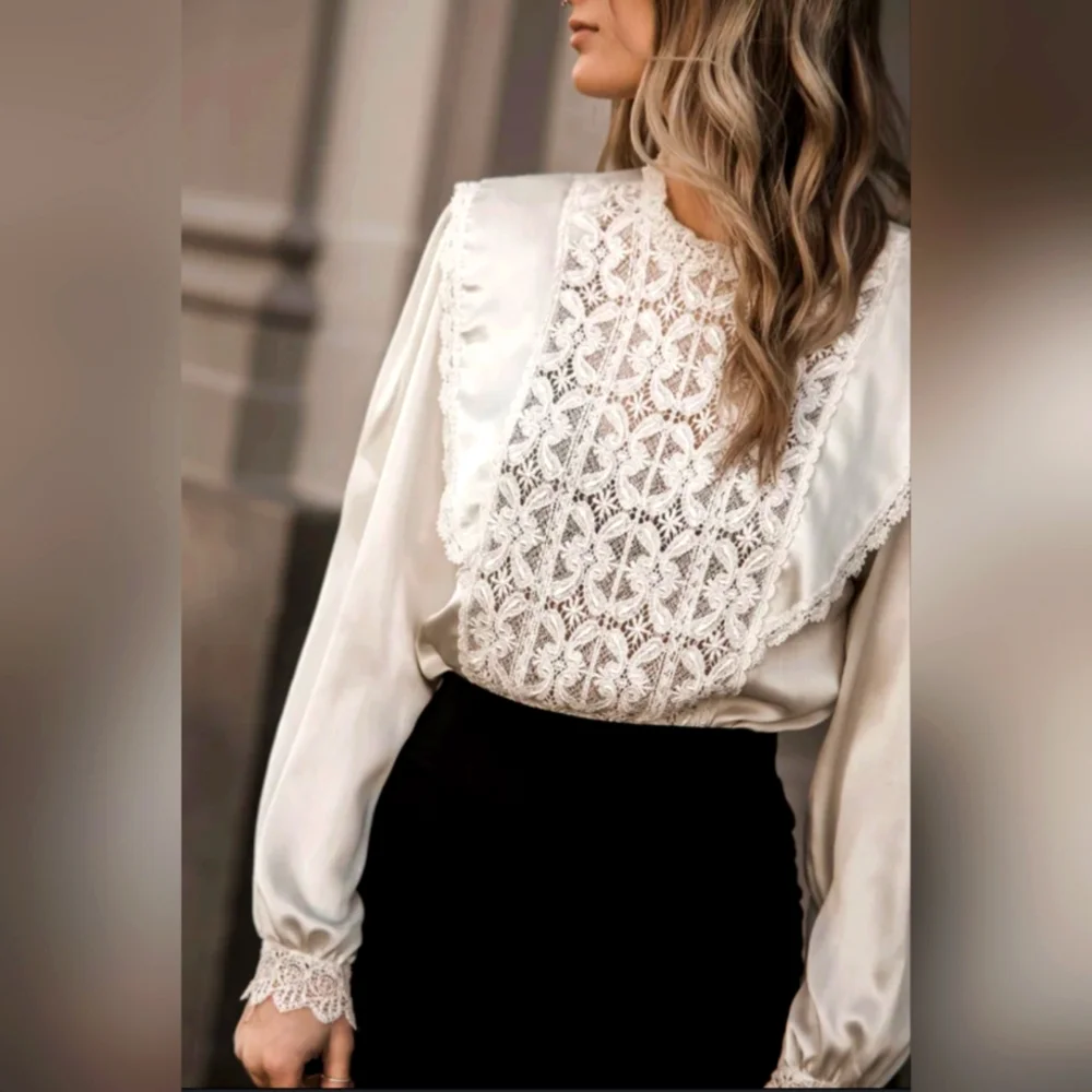SAN ANDRE VINTAGE 80S VICTORIAN CREAM BLOUSE NEO EDWARDIAN LACY BLOUSE Size 10 - Picture 1 of 15
